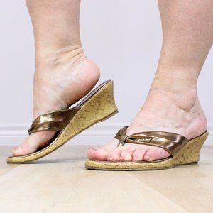 *NWD Gold Cork Thong Wedges